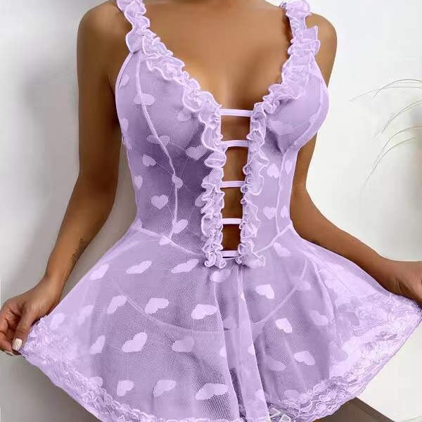 Image of Yaguo foreign trade sex underwear see-through lace short skirt ultra-thin fairy feminine sense temptation passion nightdress drop wholesale